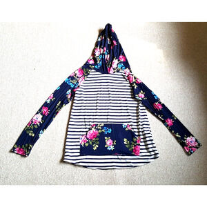 Womens Top-NIC & LULU-multicolor striped/floral knit hooded Cottagecore BOHO-S